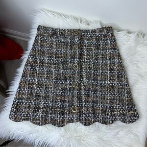 Daisy June Scalloped Tweed Buttons Skirt